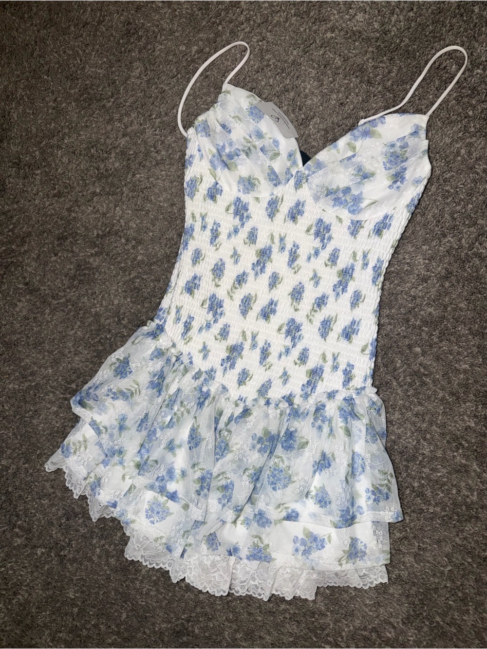 Windsor White Mini Dress with Blue Floral Print